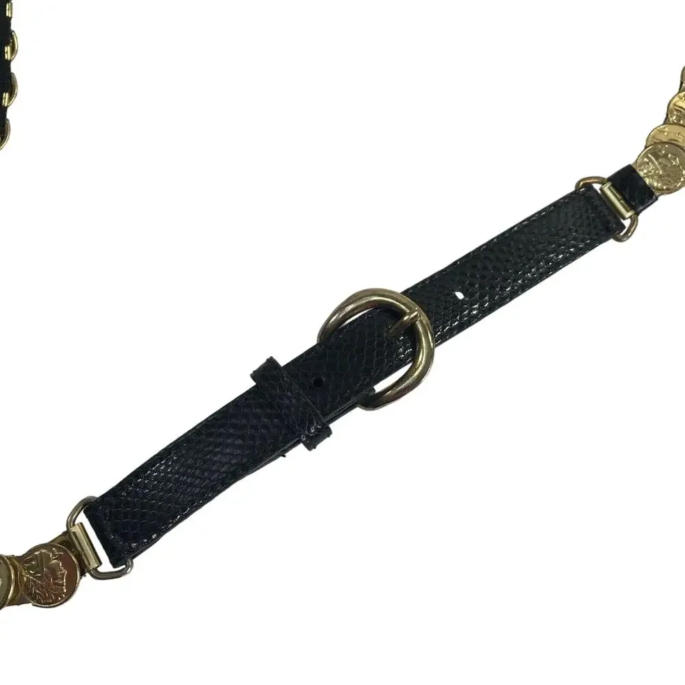 Roman Coin Embossed Belt Gold-tone Fashion Belt Size Small Women's